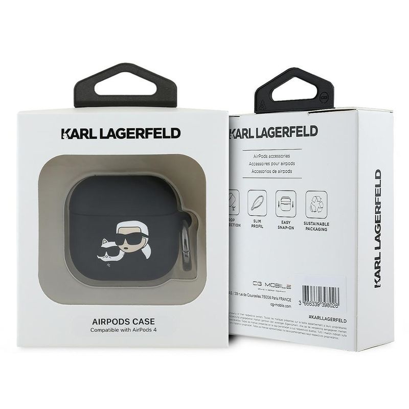 TV, Audio-Video si Foto - Portabile audio - Casti audio - Husa pentru Apple AirPods 4 - Karl Lagerfeld Silicone Karl&Chaupette Head 3D (KLA4RUNKCHK) - Black - Infinity.ro