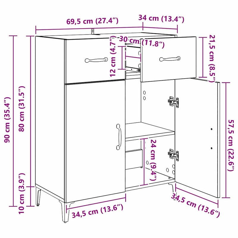 Casa si Gradina - Mobilier - Comode si corpuri - Comode - Bufet cu sertar Lemn vechi 34 x 69.5 x 90 cm Lemn compozit - Infinity.ro