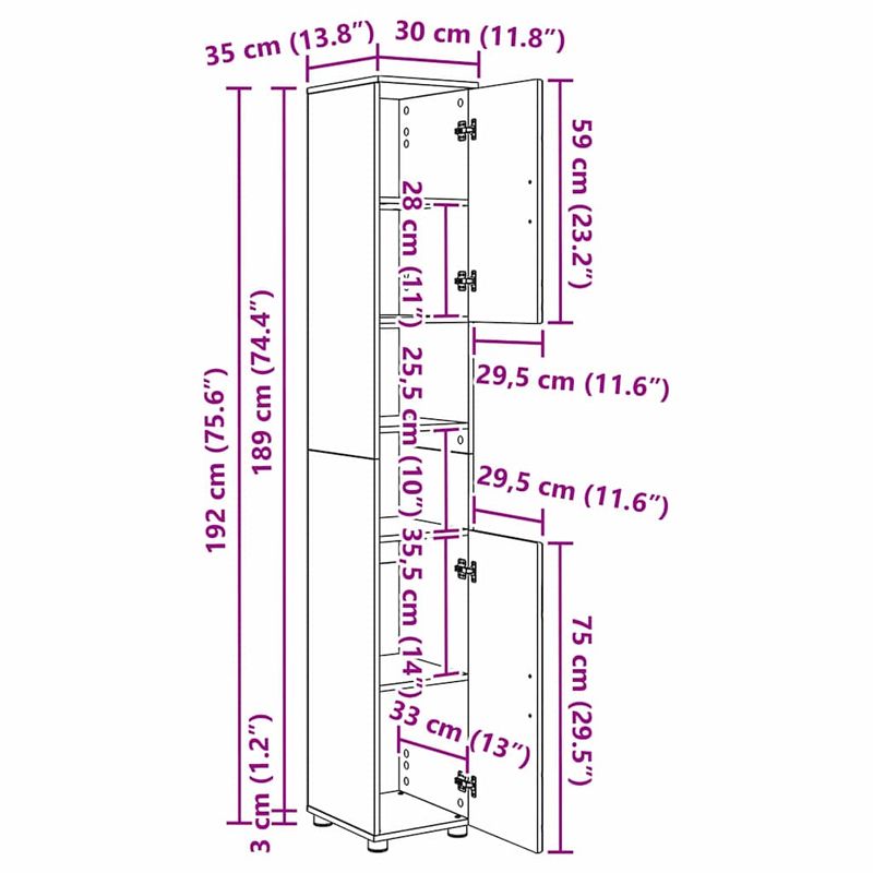 Casa si Gradina - Mobilier - Mobilier baie - Corpuri baie - Dulap de baie inalt cu usa Stejar afumat 30 x 35 x 192 cm - Infinity.ro