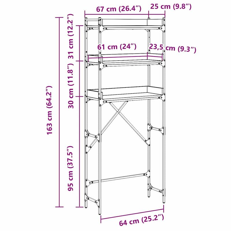 Electronice si Electrocasnice - Masini de spalat vase - Accesorii masini de spalat vase - Raft pentru masina de spalat 67 x 25 x 163 cm Lemn compozit - Infinity.ro