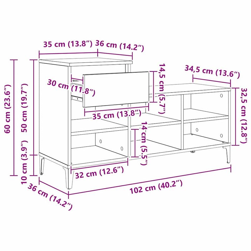 Casa si Gradina - Mobilier - Organizare si depozitare - Organizator incaltaminte - Dulap pentru pantofi Lemn vechi 102 x 36 x 60 cm Lemn compozit - Infinity.ro