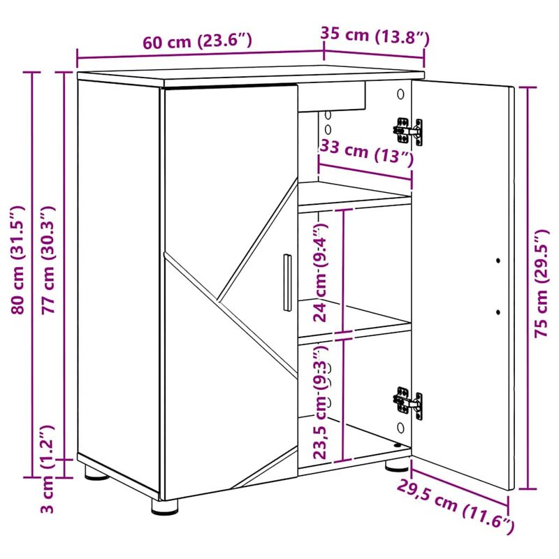Casa si Gradina - Mobilier - Mobilier baie - Corpuri baie - Dulap de Baie stejar artizanal 60 x 35 x 80 cm Lemn compozit - Infinity.ro
