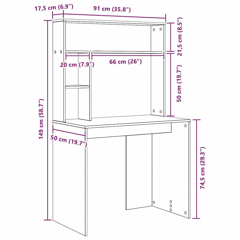 Casa si Gradina - Mobilier - Mese si birouri - Birouri - Birou cu raft sonoma gri 91 x 50 x 149 cm Lemn compozit - Infinity.ro