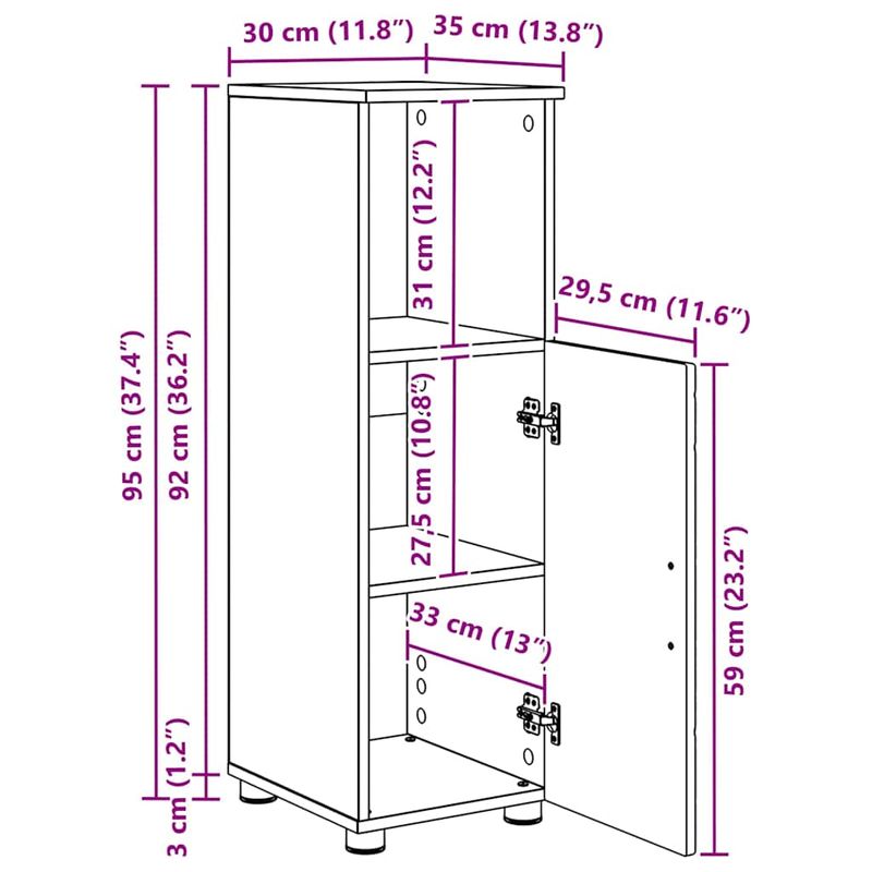 Casa si Gradina - Mobilier - Mobilier baie - Corpuri baie - Dulap de Baie Stejar afumat 30 x 35 x 95 cm Lemn compozit - Infinity.ro