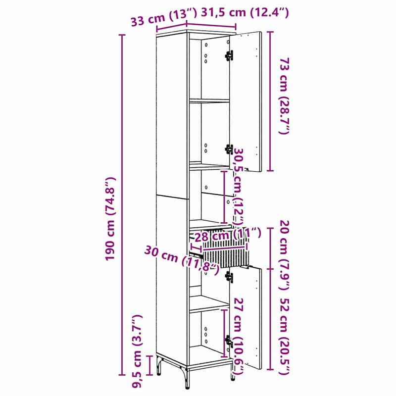 Casa si Gradina - Mobilier - Mobilier baie - Corpuri baie - Dulap de baie inalt Gri beton 31.5 x 33 x 190 cm Lemn compozit - Infinity.ro