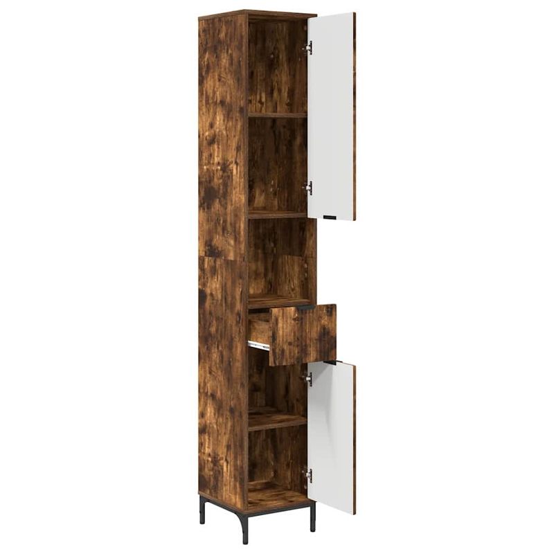 Casa si Gradina - Mobilier - Mobilier baie - Corpuri baie - Dulap de baie inalt cu sertar Stejar afumat 31.5 x 33 x 190 cm - Infinity.ro