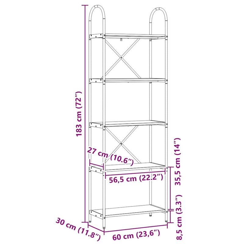 Casa si Gradina - Mobilier - Biblioteci si rafturi - Biblioteci - Raft pentru carti Stejar afumat 60 x 30 x 183 cm Lemn compozit - Infinity.ro