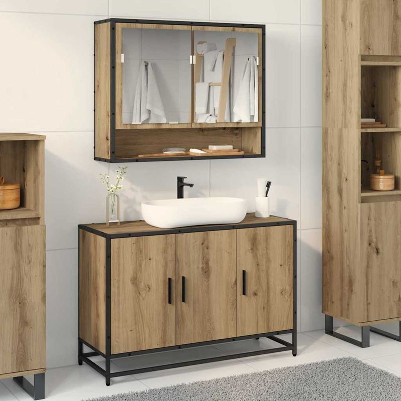 Casa si Gradina - Mobilier - Mobilier baie - Comode baie - Dulap pentru Chiuveta de Baie stejar artizanal 90 x 33 x 60 cm - Infinity.ro