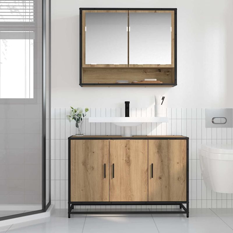 Casa si Gradina - Mobilier - Mobilier baie - Comode baie - Dulap pentru Chiuveta de Baie stejar artizanal 90 x 33 x 60 cm - Infinity.ro
