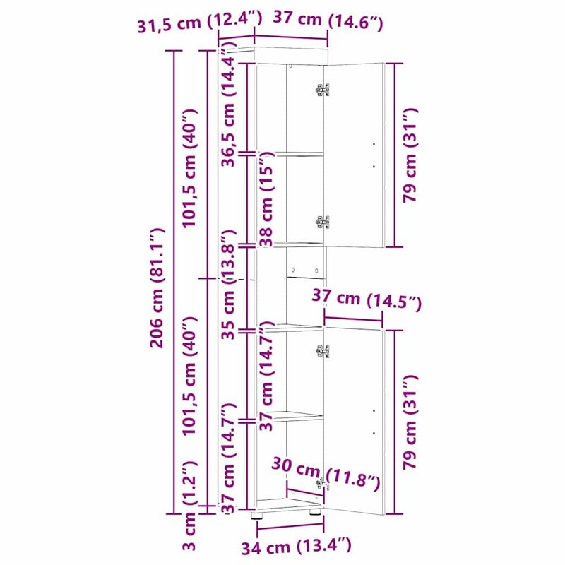 Casa si Gradina - Mobilier - Mobilier baie - Corpuri baie - Dulap de Baie TULUM sonoma gri 37 x 31.5 x 203 cm Lemn compozit - Infinity.ro