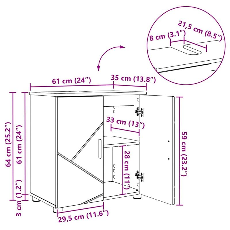 Casa si Gradina - Mobilier - Mobilier baie - Corpuri baie - Dulap de Baie Stejar afumat 61 x 35 x 64 cm Lemn compozit - Infinity.ro