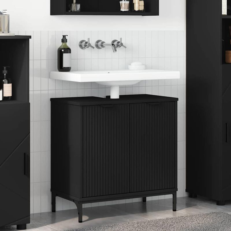 Casa si Gradina - Mobilier - Mobilier baie - Comode baie - Comoda pentru Chiuveta de Baie cu usa Negru 60.5 x 33.5 x 61 cm - Infinity.ro