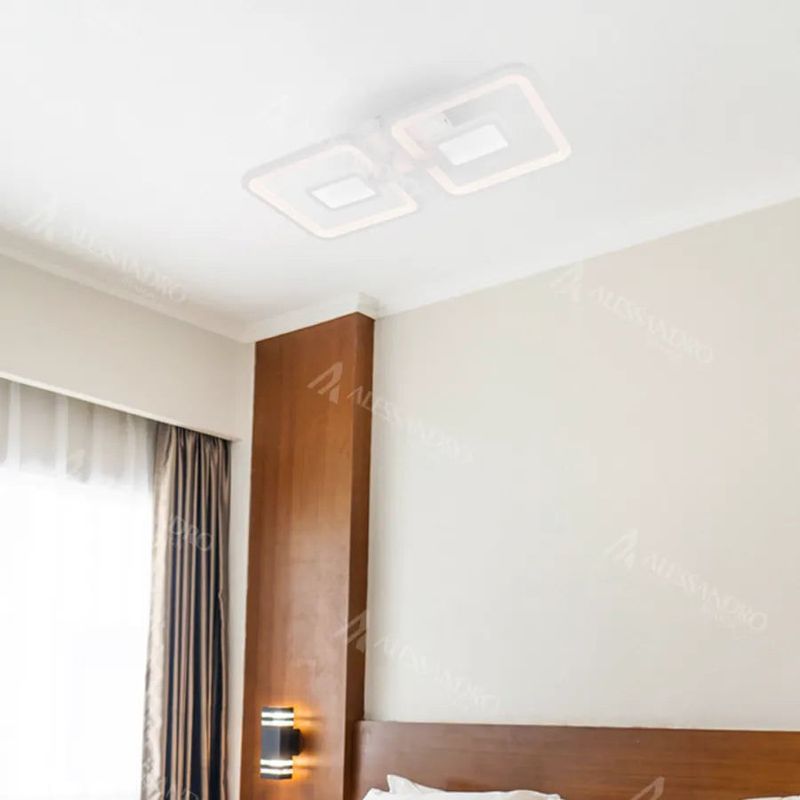 Casa si Gradina - Corpuri si surse de iluminat - Lustre si pendule - Lustra LED cu telecomanda FELIX, 57W, 2 Patrate, lumina Rece/Calda/Neutra, Dimabila, Alb - Infinity.ro