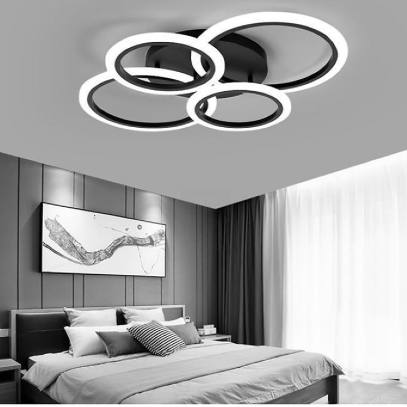 Casa si Gradina - Corpuri si surse de iluminat - Lustre si pendule - Lustra LED cu telecomanda NATHANIEL, 44W, 4 Cercuri, lumina Rece/Calda/Neutra, Dimabila, Negru - Infinity.ro