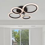 Casa si Gradina - Corpuri si surse de iluminat - Lustre si pendule - Lustra LED cu telecomanda NATHANIEL, 44W, 4 Cercuri, lumina Rece/Calda/Neutra, Dimabila, Negru - Infinity.ro