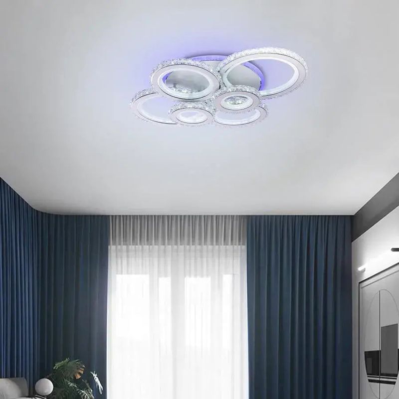 Casa si Gradina - Corpuri si surse de iluminat - Lustre si pendule - Lustra LED cu telecomanda si cristal NOVA ROTONDA RGB, 154W, 6 Cercuri, lumina Rece/Calda/Neutra, Dimabila, Alb - Infinity.ro
