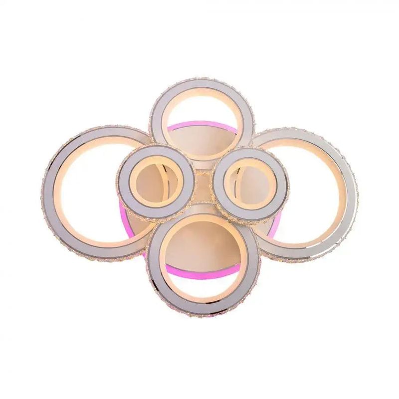 Casa si Gradina - Corpuri si surse de iluminat - Lustre si pendule - Lustra LED cu telecomanda si cristal NOVA ROTONDA RGB, 154W, 6 Cercuri, lumina Rece/Calda/Neutra, Dimabila, Alb - Infinity.ro