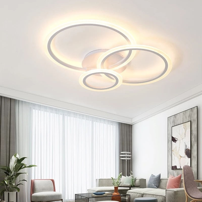 Casa si Gradina - Corpuri si surse de iluminat - Lustre si pendule - Lustra LED cu telecomanda BRENDA, 41W, 3 Cercuri, lumina Rece/Calda/Neutra, Dimabila, Alb - Infinity.ro