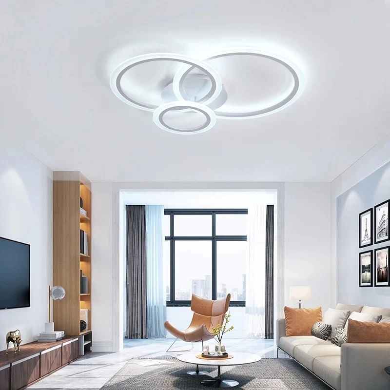 Casa si Gradina - Corpuri si surse de iluminat - Lustre si pendule - Lustra LED cu telecomanda BRENDA, 41W, 3 Cercuri, lumina Rece/Calda/Neutra, Dimabila, Alb - Infinity.ro