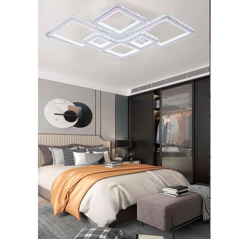 Casa si Gradina - Corpuri si surse de iluminat - Lustre si pendule - Lustra LED RGB cu telecomanda QUADRIS, 240W, 6 Patrate, lumina Rece/Calda/Neutra, Dimabila, Alb - Infinity.ro