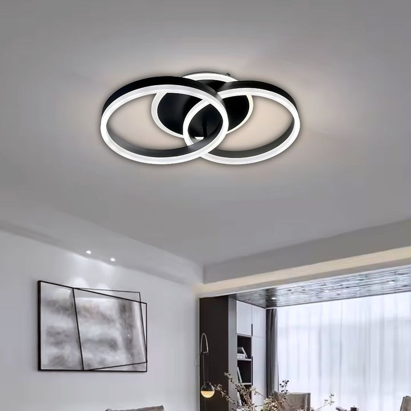 Casa si Gradina - Corpuri si surse de iluminat - Lustre si pendule - Lustra LED cu telecomanda RIGA ELISABETH, 55W, 2 Cercuri, lumina Rece/Calda/Neutra, Dimabila, Negru - Infinity.ro