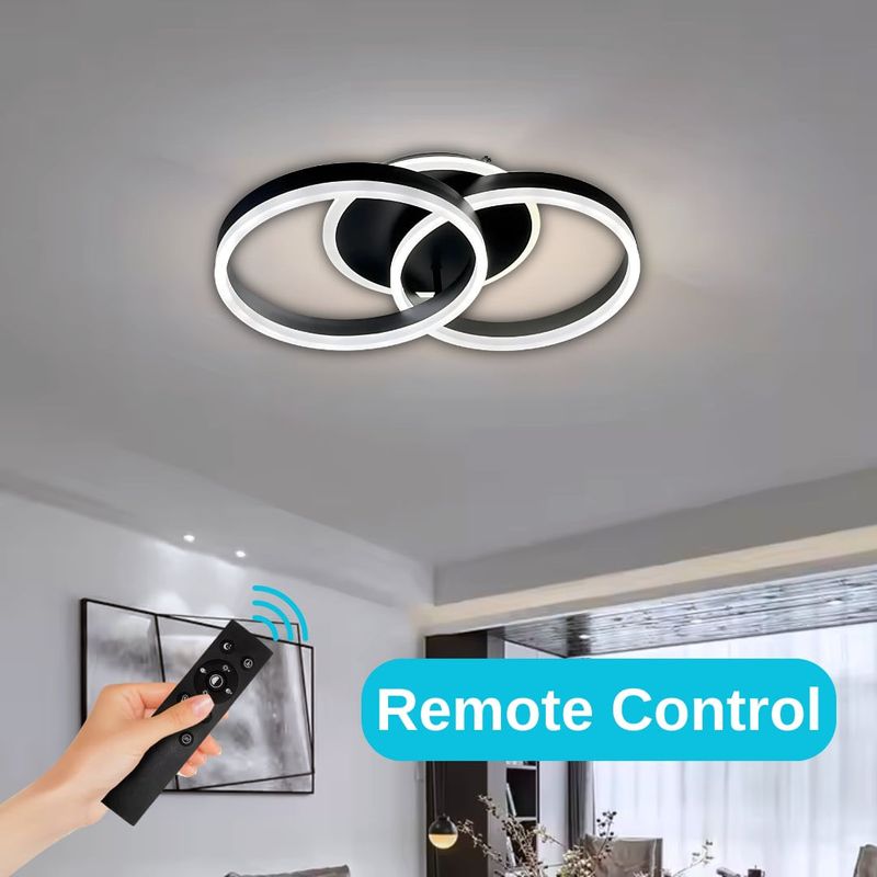Casa si Gradina - Corpuri si surse de iluminat - Lustre si pendule - Lustra LED cu telecomanda RIGA ELISABETH, 55W, 2 Cercuri, lumina Rece/Calda/Neutra, Dimabila, Negru - Infinity.ro