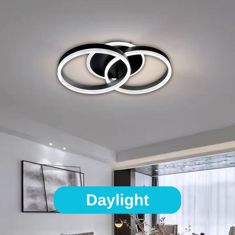 Casa si Gradina - Corpuri si surse de iluminat - Lustre si pendule - Lustra LED cu telecomanda RIGA ELISABETH, 55W, 2 Cercuri, lumina Rece/Calda/Neutra, Dimabila, Negru - Infinity.ro