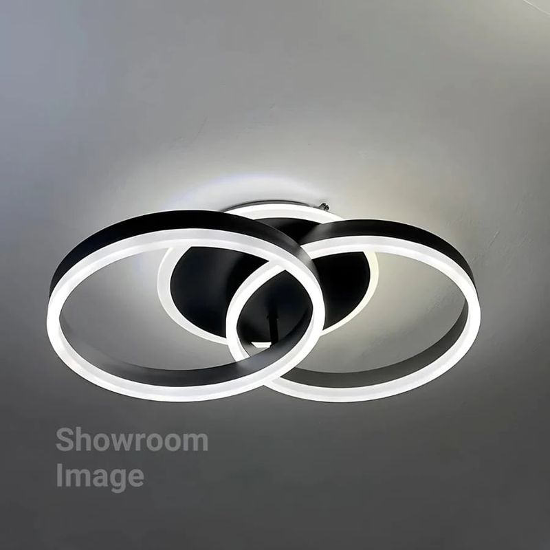 Casa si Gradina - Corpuri si surse de iluminat - Lustre si pendule - Lustra LED cu telecomanda RIGA ELISABETH, 55W, 2 Cercuri, lumina Rece/Calda/Neutra, Dimabila, Negru - Infinity.ro