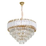 Casa si Gradina - Corpuri si surse de iluminat - Lustre si pendule - Candelabru Cristal VERSAILLES Eleganza 7x E14, Diametru 49cm, Auriu Lucios si Alb, Inaltime Reglabila - Infinity.ro