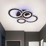 Casa si Gradina - Corpuri si surse de iluminat - Lustre si pendule - Lustra LED NOVA Rotonda cu Cristale, 4 Surse de Lumina, RGB, cu Telecomanda, 68W, Negru si Inox - Infinity.ro