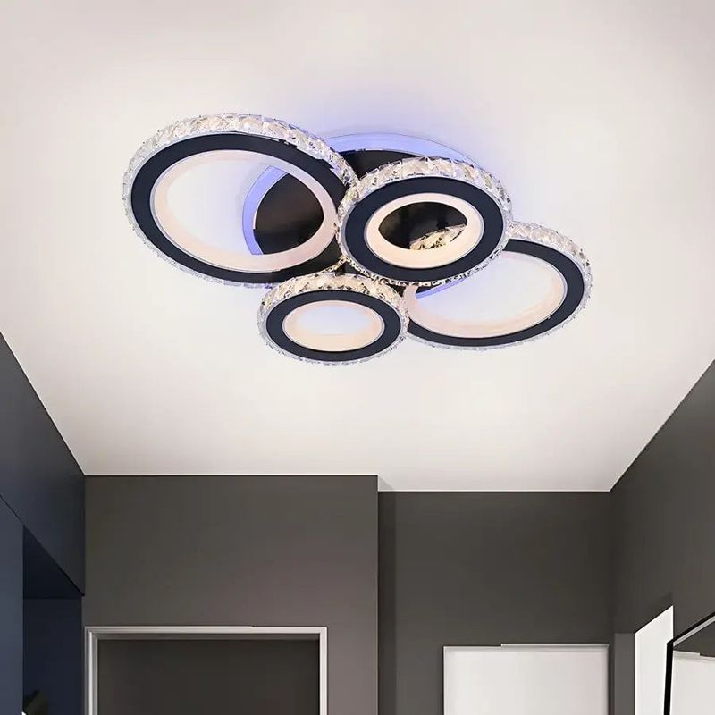 Casa si Gradina - Corpuri si surse de iluminat - Lustre si pendule - Lustra LED NOVA Rotonda cu Cristale, 4 Surse de Lumina, RGB, cu Telecomanda, 68W, Negru si Inox - Infinity.ro