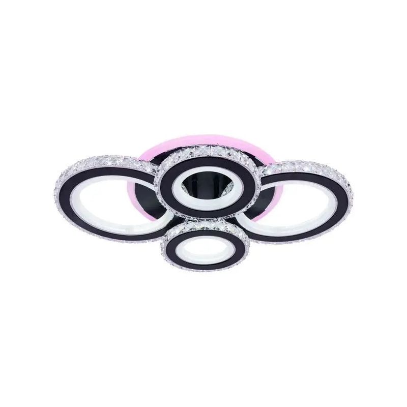 Casa si Gradina - Corpuri si surse de iluminat - Lustre si pendule - Lustra LED NOVA Rotonda cu Cristale, 4 Surse de Lumina, RGB, cu Telecomanda, 68W, Negru si Inox - Infinity.ro