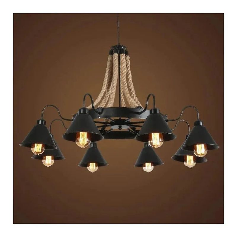 Casa si Gradina - Corpuri si surse de iluminat - Lustre si pendule - Lustra Indiana, 8xE27, Metal si Franghie, Negru - Infinity.ro