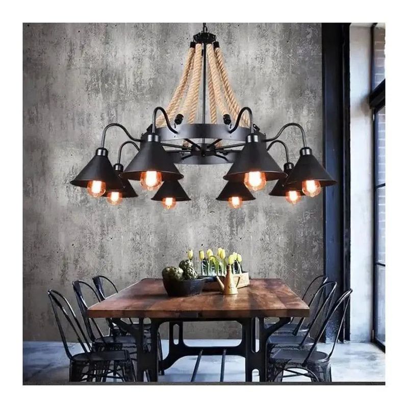 Casa si Gradina - Corpuri si surse de iluminat - Lustre si pendule - Lustra Indiana, 8xE27, Metal si Franghie, Negru - Infinity.ro