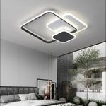 Casa si Gradina - Corpuri si surse de iluminat - Lustre si pendule - Lustra LED cu telecomanda ANEMONA, 75W, 3 Patrate, lumina Rece/Calda/Neutra, Dimabila, Negru - Infinity.ro