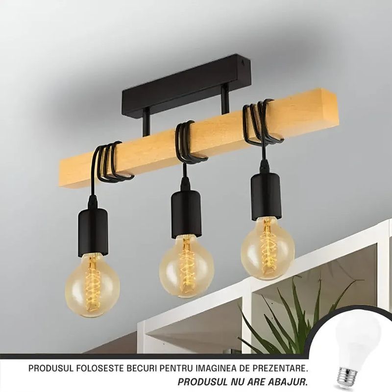 Casa si Gradina - Corpuri si surse de iluminat - Lustre si pendule - Lustra Timber Trio, 3xE27, Negru, Lemn - Infinity.ro