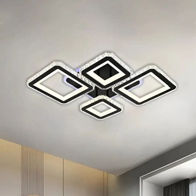 Casa si Gradina - Corpuri si surse de iluminat - Lustre si pendule - Lustra LED RGB cu telecomanda QUADRIS, 78W, 4 Patrate, lumina Rece/Calda/Neutra, Dimabila, Negru - Infinity.ro