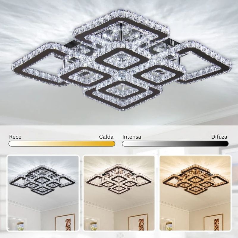 Casa si Gradina - Corpuri si surse de iluminat - Lustre si pendule - Lustra LED cu telecomanda si cristal QUADRIA SUPREMO RGB, 198W, 8 Patrate - Infinity.ro