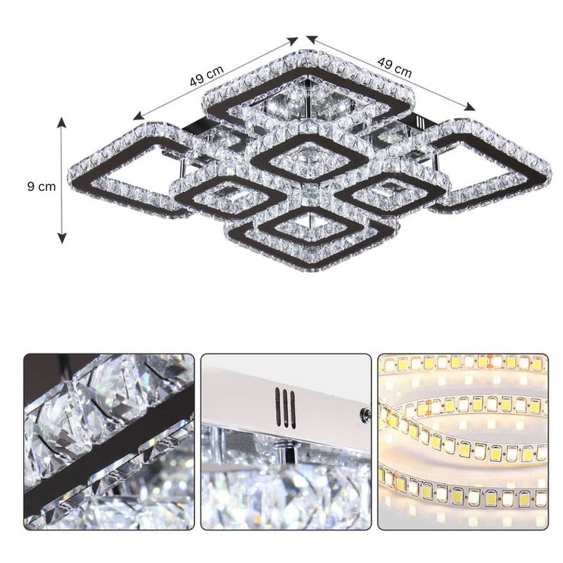 Casa si Gradina - Corpuri si surse de iluminat - Lustre si pendule - Lustra LED cu telecomanda si cristal QUADRIA SUPREMO RGB, 198W, 8 Patrate - Infinity.ro