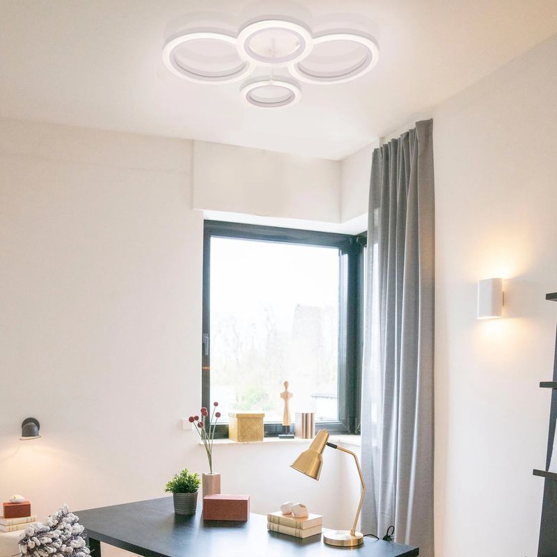 Casa si Gradina - Corpuri si surse de iluminat - Lustre si pendule - Lustra LED cu telecomanda BETTY, 44W, 4 Cercuri, lumina Rece/Calda/Neutra, Dimabila, Alb - Infinity.ro