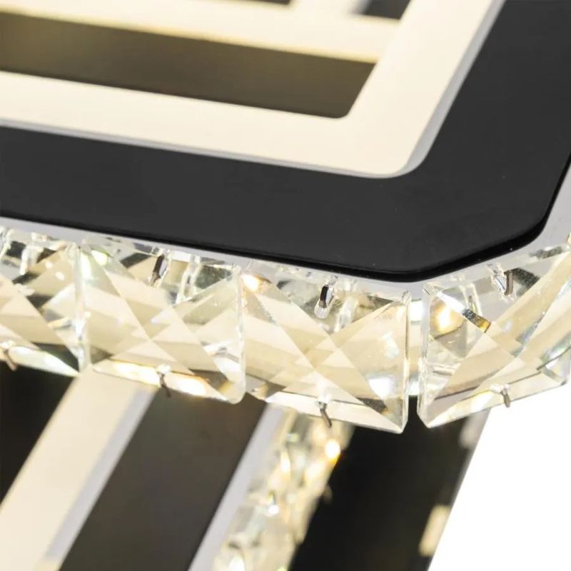 Casa si Gradina - Corpuri si surse de iluminat - Lustre si pendule - Lustra LED cu telecomanda si cristal NOVA QUADRIA RGB, 154W, 3 Patrate, lumina Rece/Calda/Neutra, Dimabila, Negru - Infinity.ro
