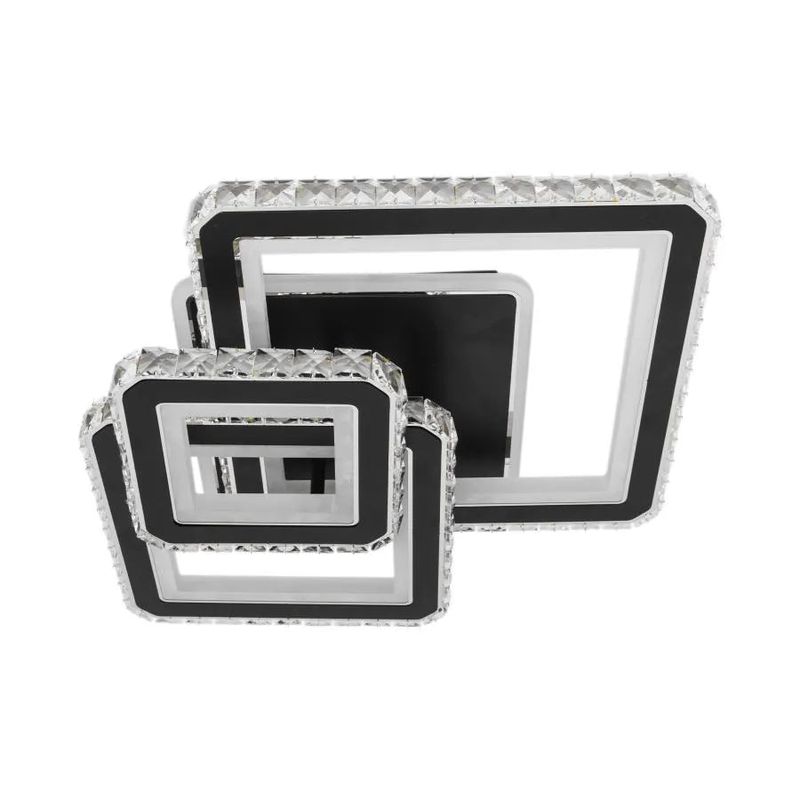 Casa si Gradina - Corpuri si surse de iluminat - Lustre si pendule - Lustra LED cu telecomanda si cristal NOVA QUADRIA RGB, 154W, 3 Patrate, lumina Rece/Calda/Neutra, Dimabila, Negru - Infinity.ro
