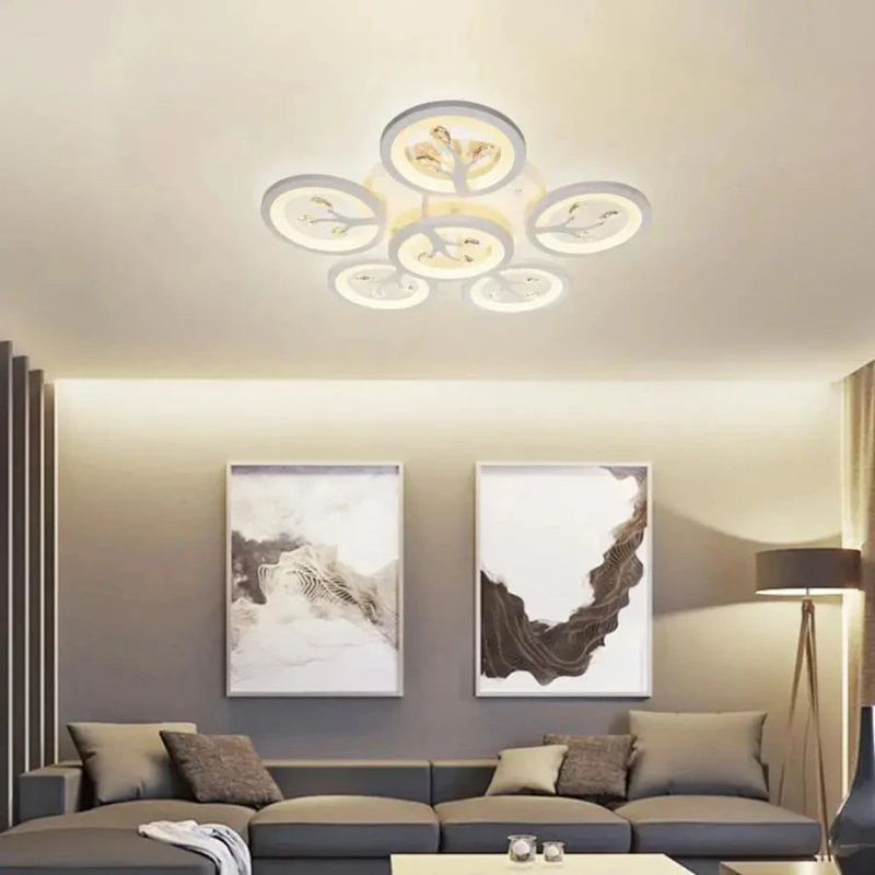 Casa si Gradina - Corpuri si surse de iluminat - Lustre si pendule - Lustra LED cu telecomanda si cristal DAISY ,6 Elemente, 72W, Lumina Rece/Calda/Neutra, Dimabila, Alb - Infinity.ro