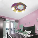Casa si Gradina - Corpuri si surse de iluminat - Lustre si pendule - Lustra Beti, 3xE27, Roz cu Galben, Metal si Lemn - Infinity.ro