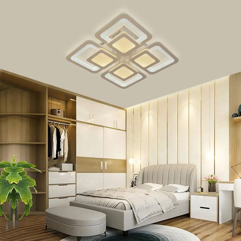 Casa si Gradina - Corpuri si surse de iluminat - Lustre si pendule - Lustra LED cu telecomanda SUSAN, 77W, 4 Patrate, lumina Rece/Calda/Neutra, Dimabila, Alb - Infinity.ro