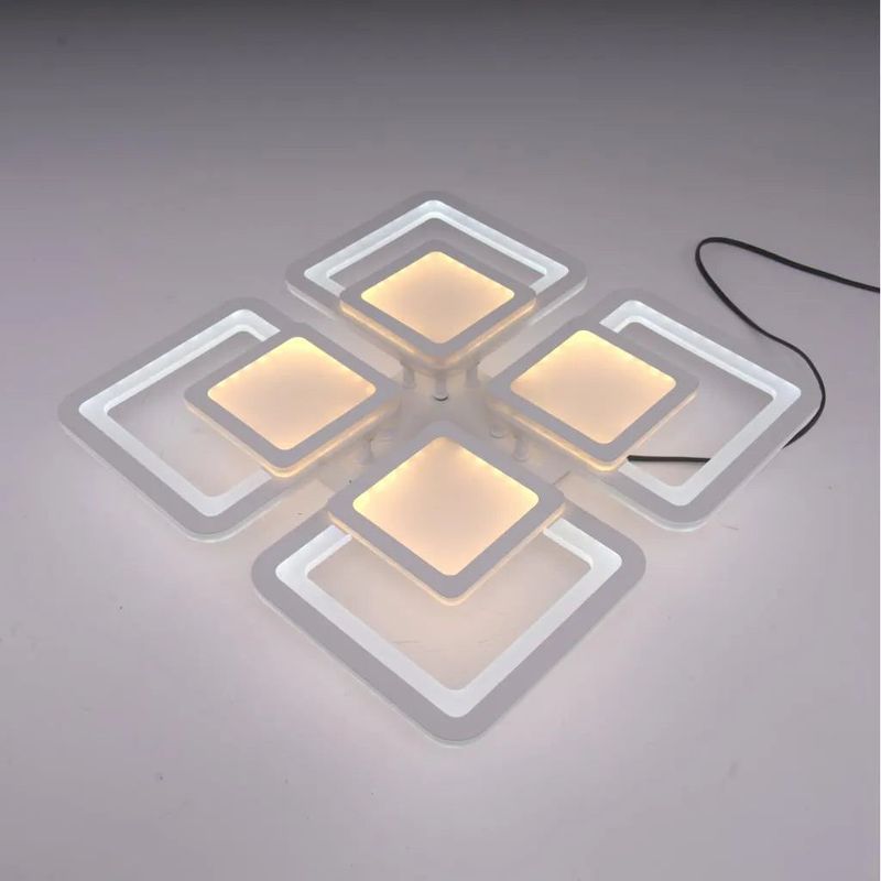 Casa si Gradina - Corpuri si surse de iluminat - Lustre si pendule - Lustra LED cu telecomanda SUSAN, 77W, 4 Patrate, lumina Rece/Calda/Neutra, Dimabila, Alb - Infinity.ro