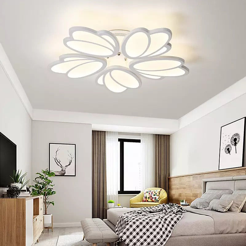 Casa si Gradina - Corpuri si surse de iluminat - Lustre si pendule - Lustra LED cu telecomanda TULIP, 73W, 5 Petale, lumina Rece/Calda/Neutra, Dimabila, Alb - Infinity.ro