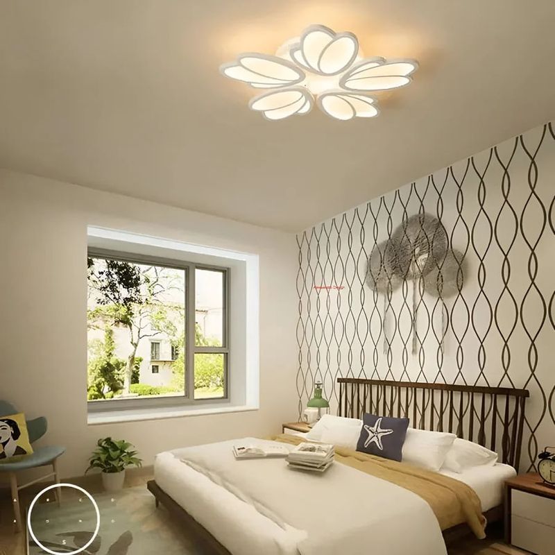 Casa si Gradina - Corpuri si surse de iluminat - Lustre si pendule - Lustra LED cu telecomanda TULIP, 73W, 5 Petale, lumina Rece/Calda/Neutra, Dimabila, Alb - Infinity.ro
