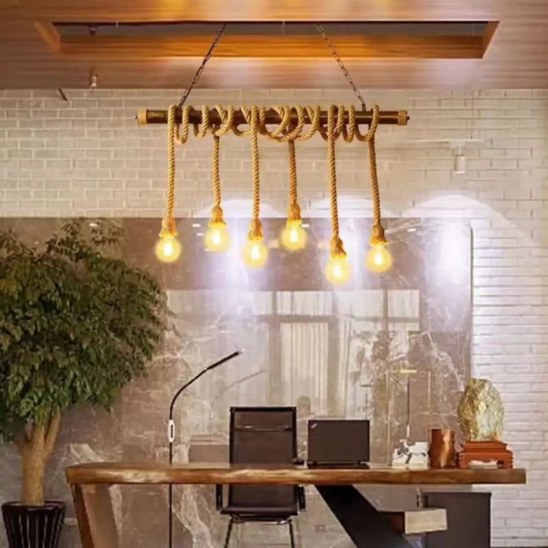 Casa si Gradina - Corpuri si surse de iluminat - Lustre si pendule - Lustra Vintage cu Franghie PEDRO, 6 x E27 Lemn Inchis - Infinity.ro