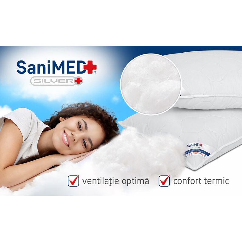 Casa si Gradina - Textile si covoare - Perne si pilote - Perne - Perna Alcam, SaniMed® 50x70 cm, microfibra matlasata hipoalergenica, umplutura cu tratament SILVERPLUS® - Infinity.ro
